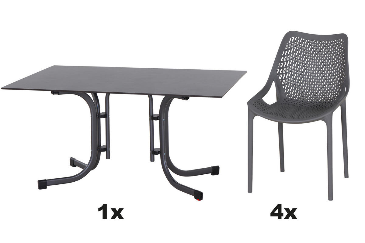 GARTENGARNITUR 5-teilig Stahl  - Anthrazit/Grau, Basics, Kunststoff/Metall (90/81/140cm) - Siena Garden