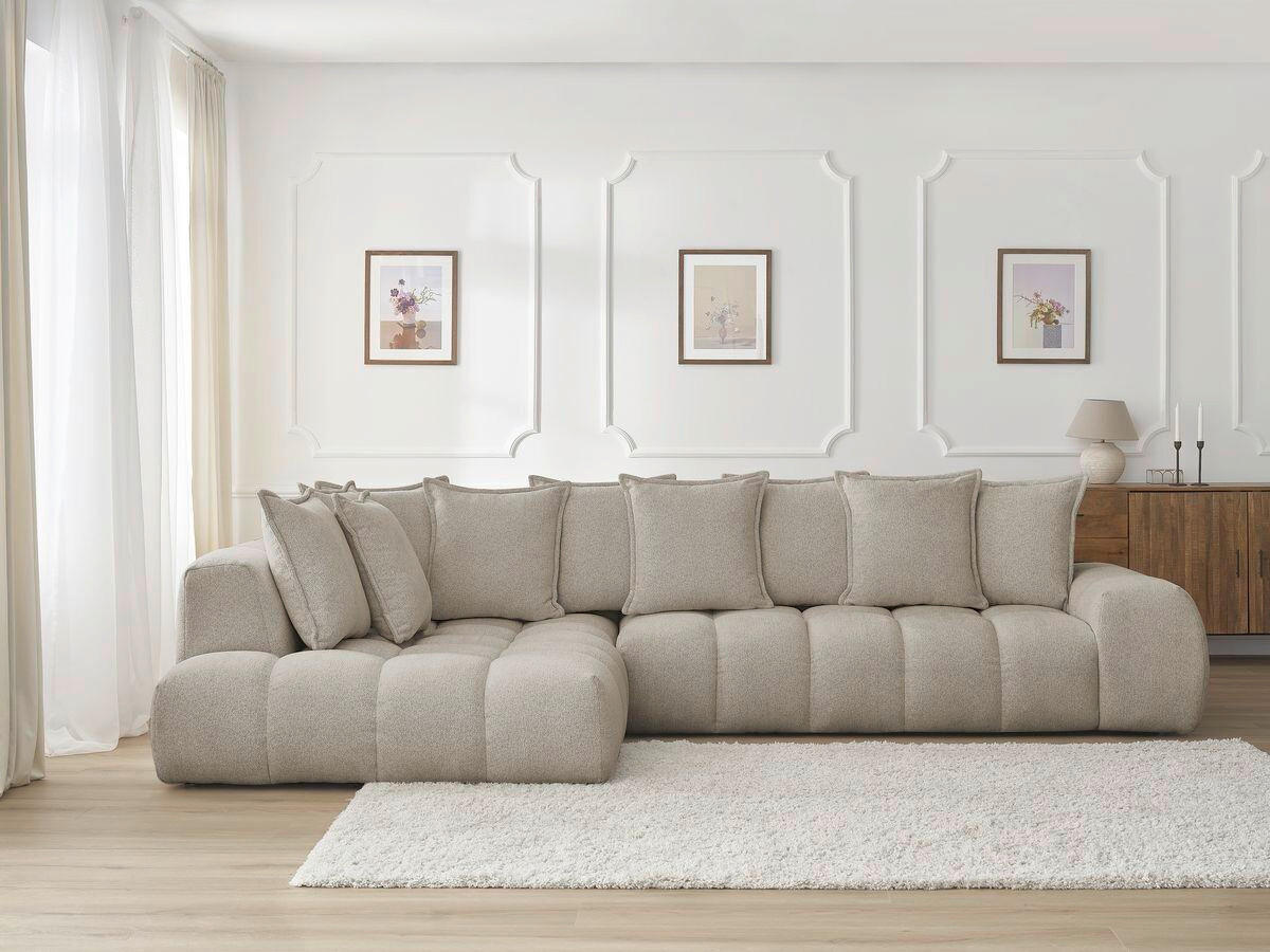 ECKSOFA Ottomane links  EVEREST Taupe Flachgewebe  - Taupe/Schwarz, MODERN, Kunststoff/Textil (210/352cm)