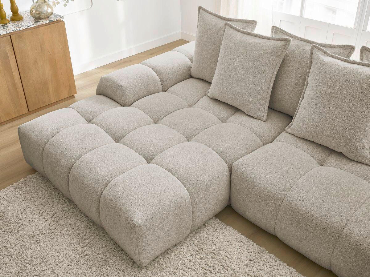 ECKSCHLAFSOFA EVEREST  mit Rücken echt, Armteil links, Armteil rechts Flachgewebe Taupe  - Taupe/Schwarz, MODERN, Kunststoff/Textil (180/318cm) - Livetastic
