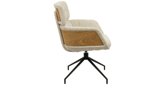ARMLEHNSTUHL , Wippfunktion, Sitzfläche 360° drehbar, automatische Rückholfunktion , Webstoff  - Eichefarben/Beige, Design, Holz/Textil (62/92/66cm) - Dieter Knoll
