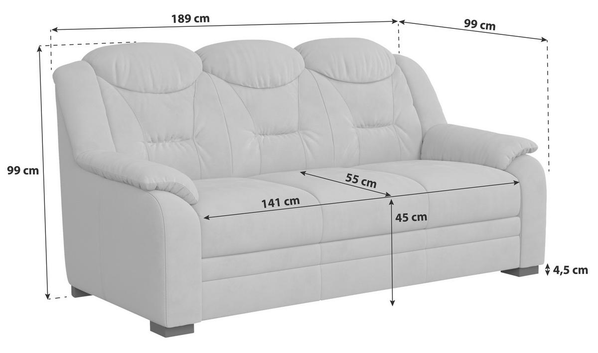 3-SITZER-SOFA in Mikrofaser Hellgrau  - Hellgrau/Schwarz, Basics, Kunststoff/Textil (189/99/99cm) - MID.YOU