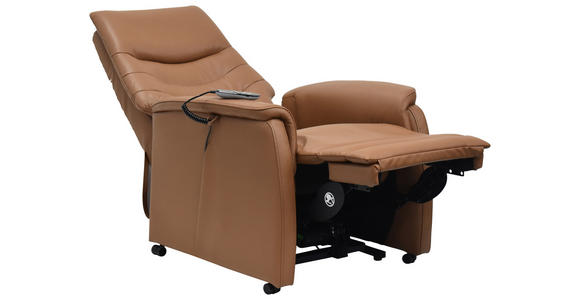 FERNSEHSESSEL  mit Relaxfunktion, Kopfteilverstellung, Aufstehhilfe, Fußteilverstellung Echtleder Lederlook Cognac  - Cognac/Schwarz, Design, Leder/Kunststoff (78.5/87,5-112,5/87,5-161cm) - Cantus