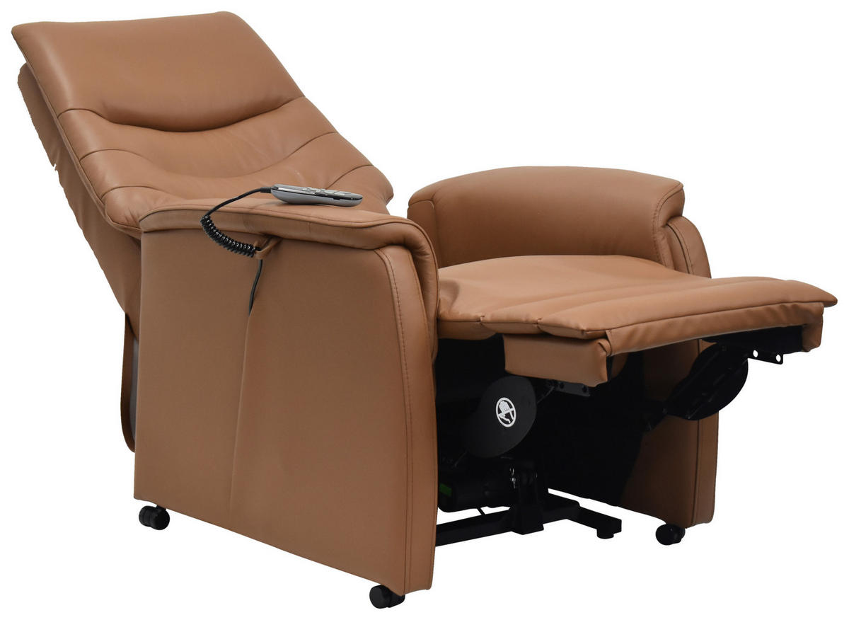FERNSEHSESSEL  mit Relaxfunktion, Kopfteilverstellung, Aufstehhilfe, Fußteilverstellung Echtleder Lederlook Cognac  - Cognac/Schwarz, Design, Leder/Kunststoff (78.5/87,5-112,5/87,5-161cm) - Cantus