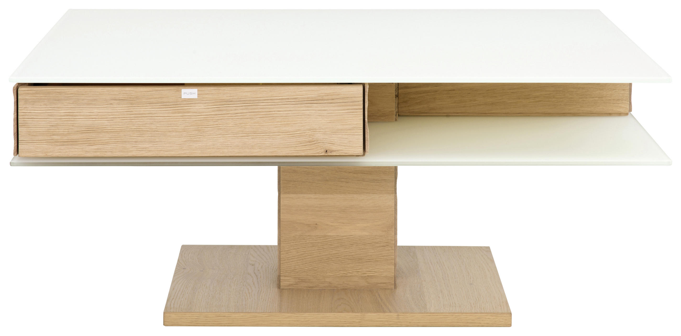 COUCHTISCH in Glas, Holzwerkstoff 90/90/43 cm - Weiss/Eichefarben, Design, Glas/Holzwerkstoff (90/90/43cm) - Voglauer