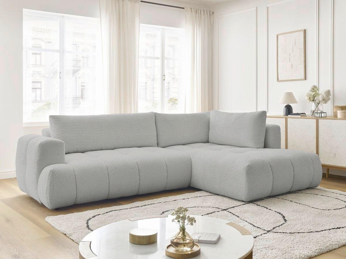 ECKSCHLAFSOFA FUJI Bouclé Hellgrau  inkl.  - Hellgrau/Schwarz, MODERN, Kunststoff/Textil (282/204cm)