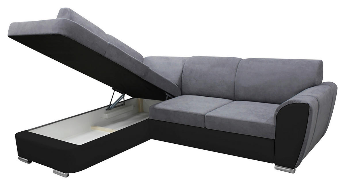 ECKSOFA in Velours Grau, Schwarz  196/255 cm  - Silberfarben/Schwarz, Design, Kunststoff/Textil (196/255cm) - MID.YOU