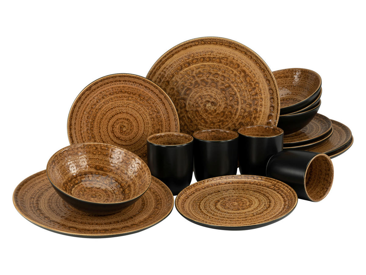 KOMBISERVICE 16-teilig  - Schwarz/Braun, Keramik - Creatable