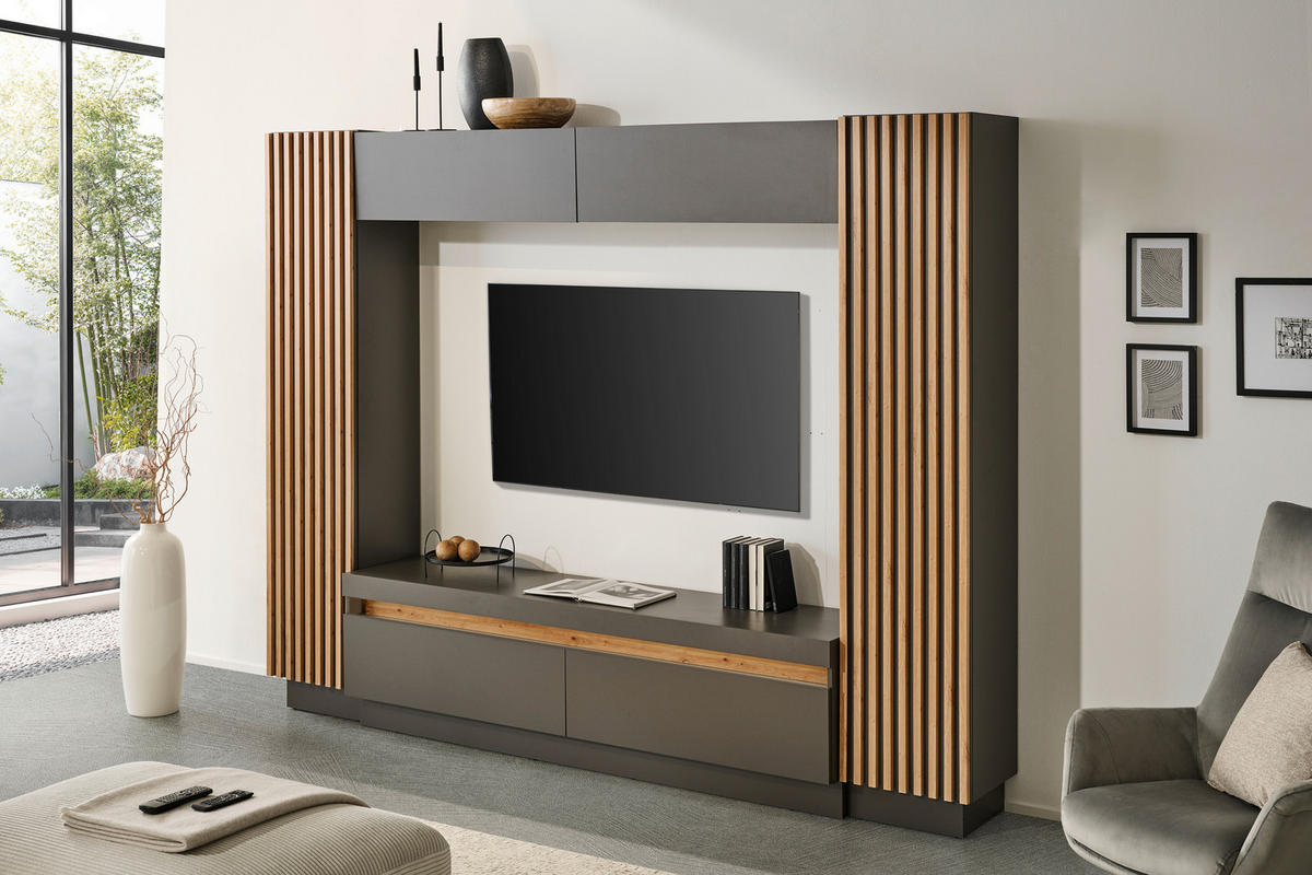 WOHNWAND  in Anthrazit, Eiche Artisan  272,6/209,5/41,3 cm  - Anthrazit/Schwarz, KONVENTIONELL, Holzwerkstoff/Kunststoff (272,6/209,5/41,3cm) - Carryhome
