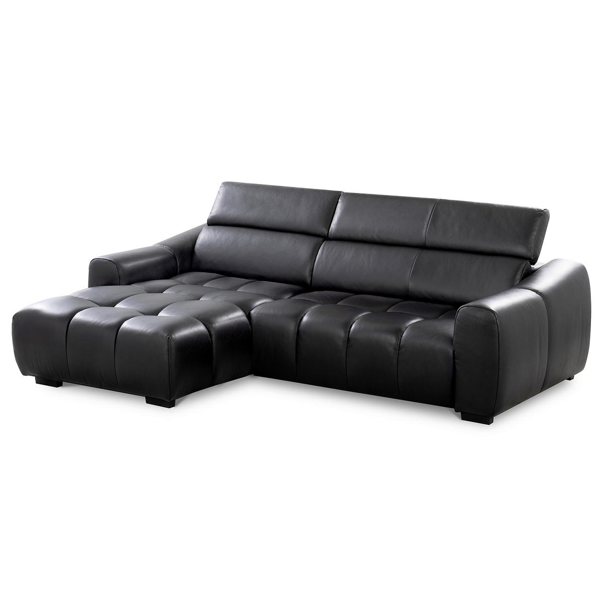 ECKSOFA AVEIRO Schwarz Echtleder Bettkasten, Kopfteilverstellung, Sitzvorzug  - Schwarz, Design, Leder/Kunststoff (177/274cm) - Livetastic