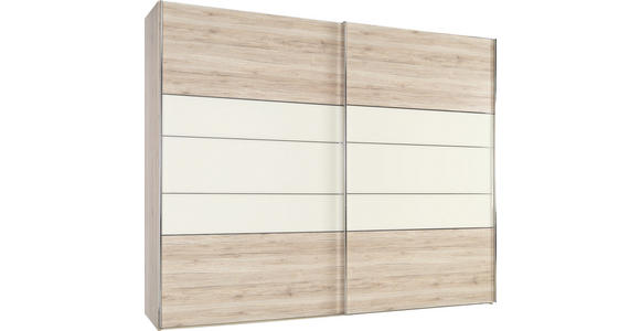 SCHWEBETÜRENSCHRANK in Eichefarben, Magnolie - Chromfarben/Eichefarben, KONVENTIONELL, Glas/Holzwerkstoff (300/236/68cm) - Voleo