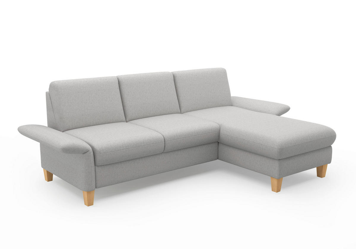 ECKSOFA in Flachgewebe Hellgrau  251/164 cm  - Eichefarben/Hellgrau, KONVENTIONELL, Holz/Textil (251/164cm) - Sit & More
