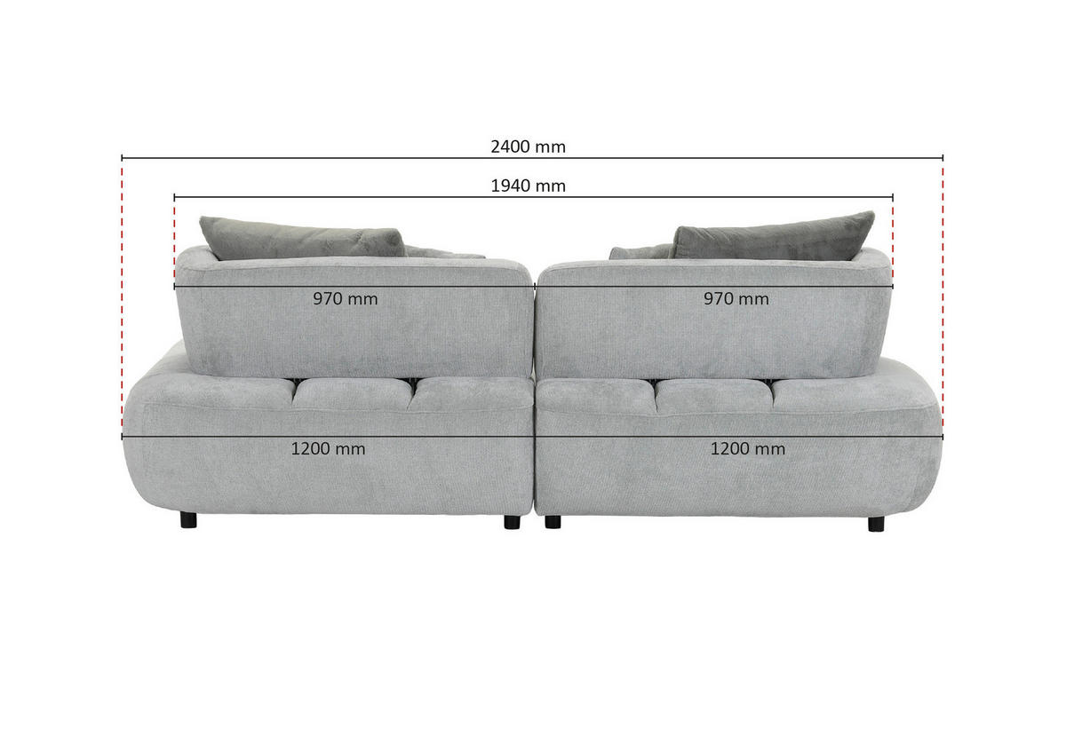 ECKSOFA Mintgrün Flachgewebe Zierkissen, Rückenkissen, Rücken echt, Sitztiefenverstellung  - Salbeigrün/Schwarz, MODERN, Kunststoff/Textil (240/190cm) - Ambia Home