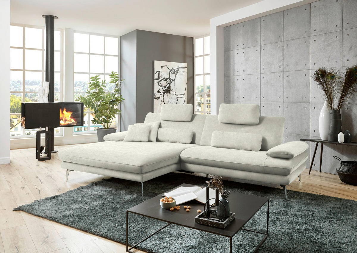 ECKSOFA in Velours Ecru  184/284 cm  - Ecru/Schwarz, Design, Textil/Metall (184/284cm) - Dieter Knoll