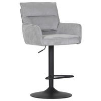 BARHOCKER Cord Hellgrau Stoffauswahl, Sitzfläche 360° drehbar  - Hellgrau/Schwarz, Design, Textil/Metall (54/98-120/58cm) - Novel