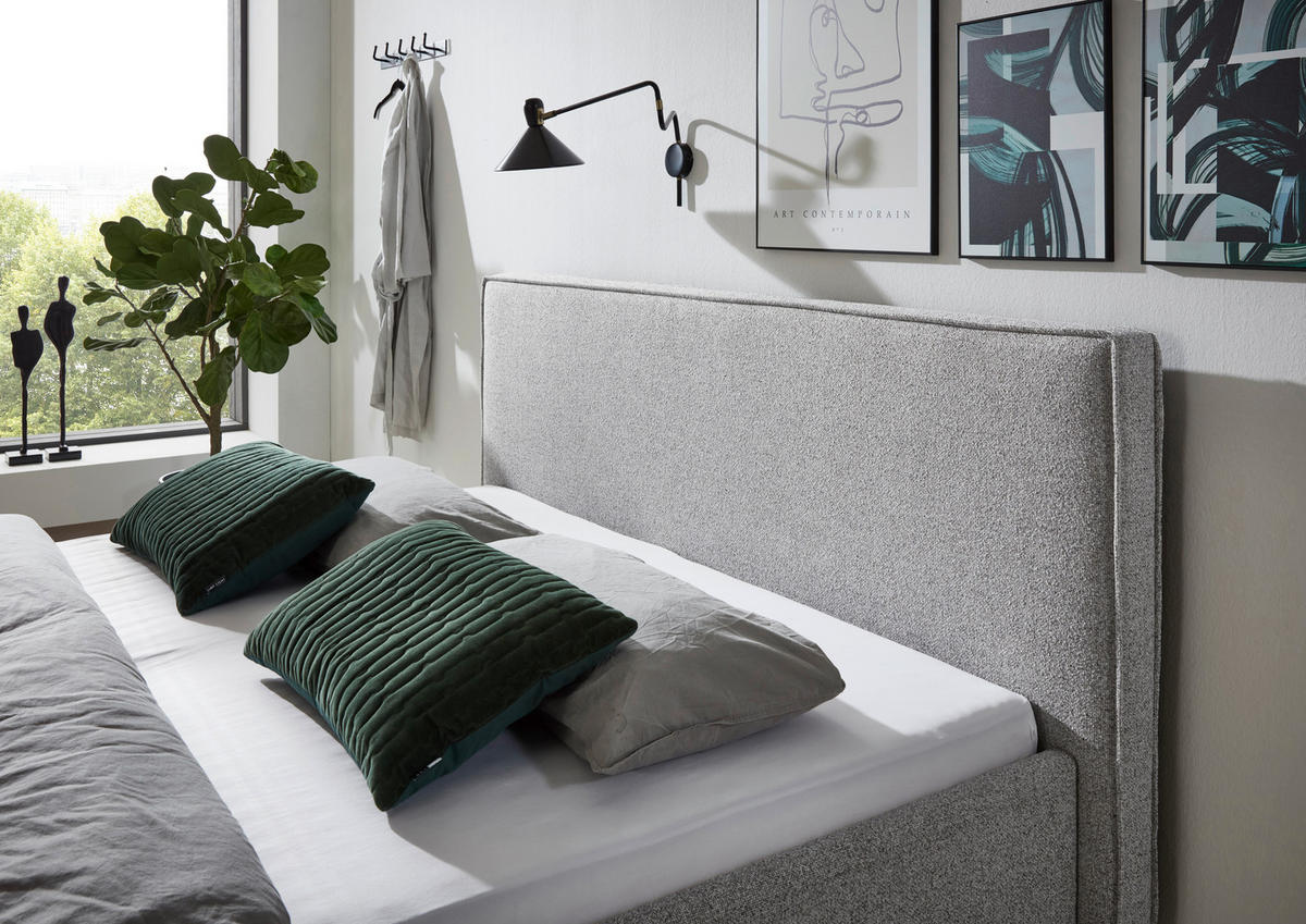 POLSTERBETT 180/200 cm  in Grau  - Birkefarben/Buchefarben, Design, Holz/Textil (180/200cm) - home24