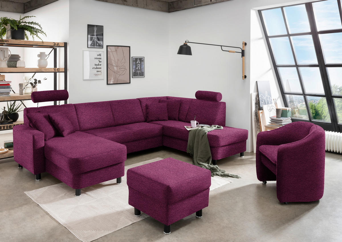 WOHNLANDSCHAFT in Webstoff Lila  - Lila/Schwarz, Design, Holz/Textil (165/296/198cm) - Xora