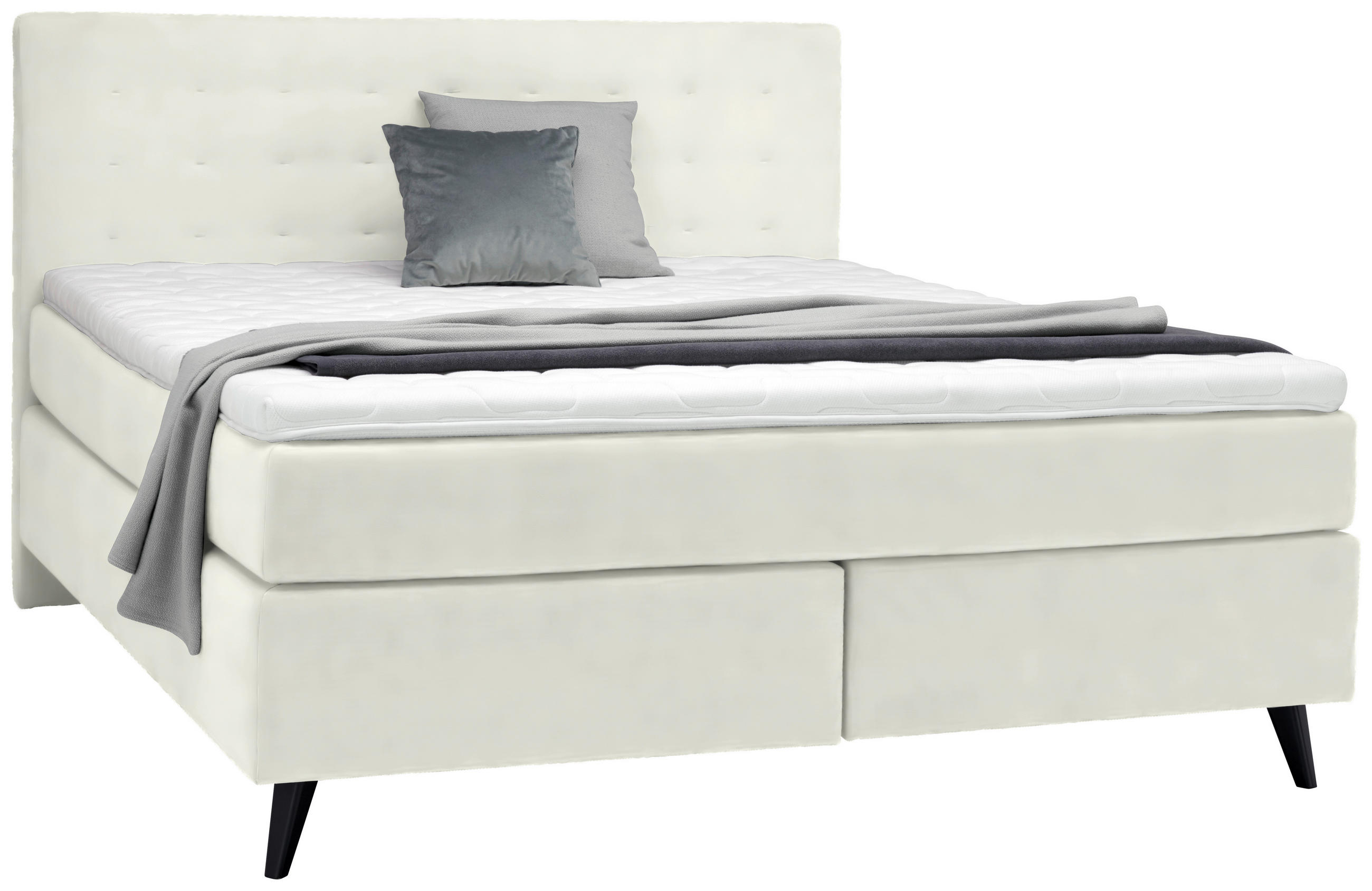 BOXSPRINGBETT 180/200 cm  in Weiß  - Schwarz/Weiß, KONVENTIONELL, Holz/Textil (180/200cm) - Voleo