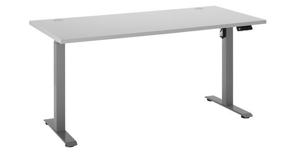 SCHREIBTISCH höhenverstellbar, Kabeldurchlass, Memoryschalter  - Silberfarben/Hellgrau, Basics, Holzwerkstoff/Metall (160/77/75-118cm) - Xora