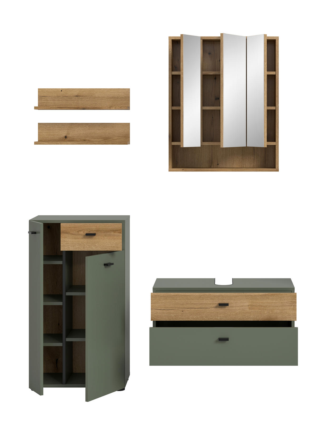 BADEZIMMER 4-teilig  in 126 cm  - Eichefarben/Schwarz, Trend, Glas/Holzwerkstoff (126cm) - MID.YOU