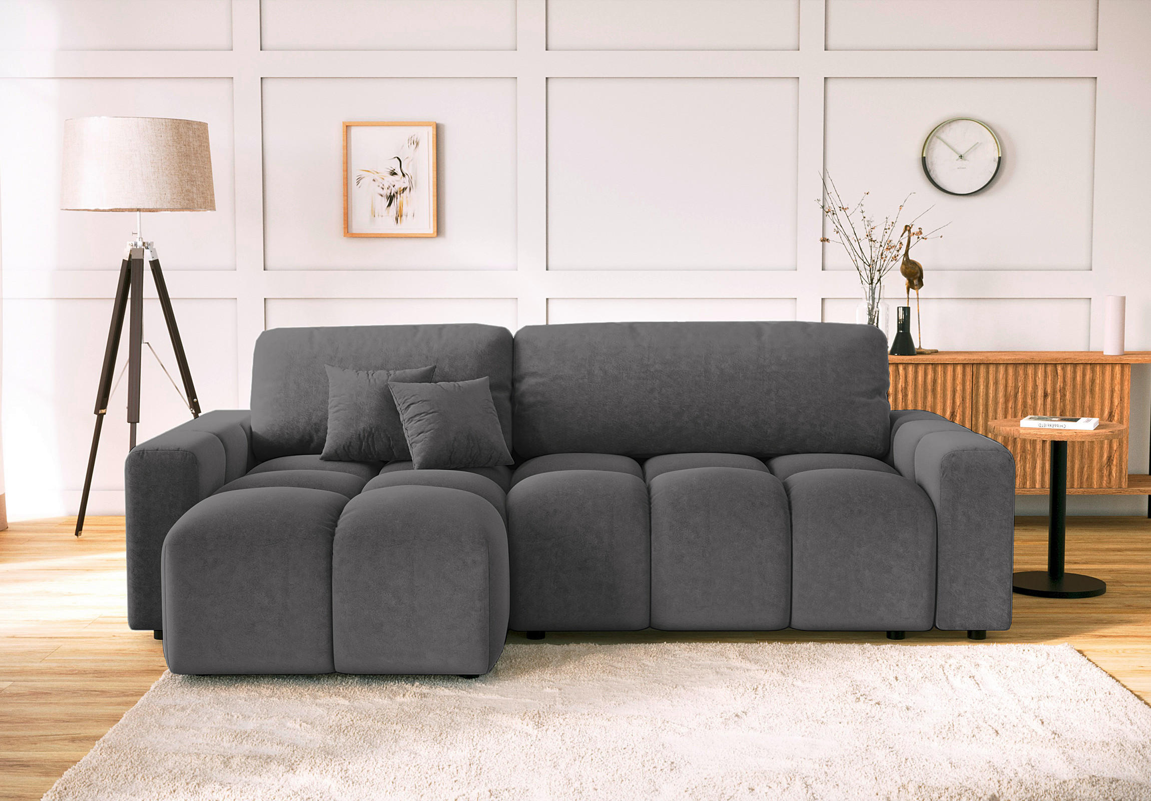 ECKSOFA Luki Grau Mikrofaser  - Schwarz/Grau, Design, Kunststoff/Textil (233/142cm) - Livetastic