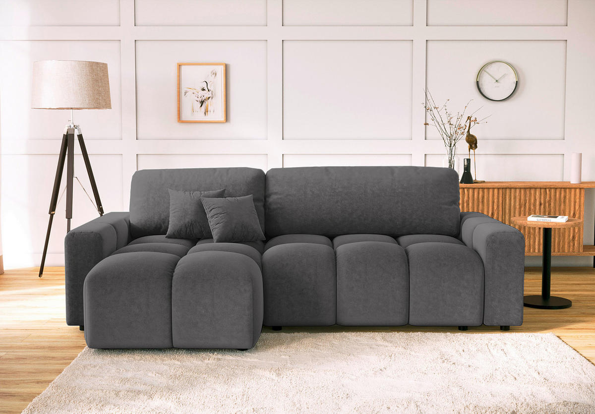 ECKSOFA Luki Grau Mikrofaser  - Schwarz/Grau, Design, Kunststoff/Textil (233/142cm) - Livetastic