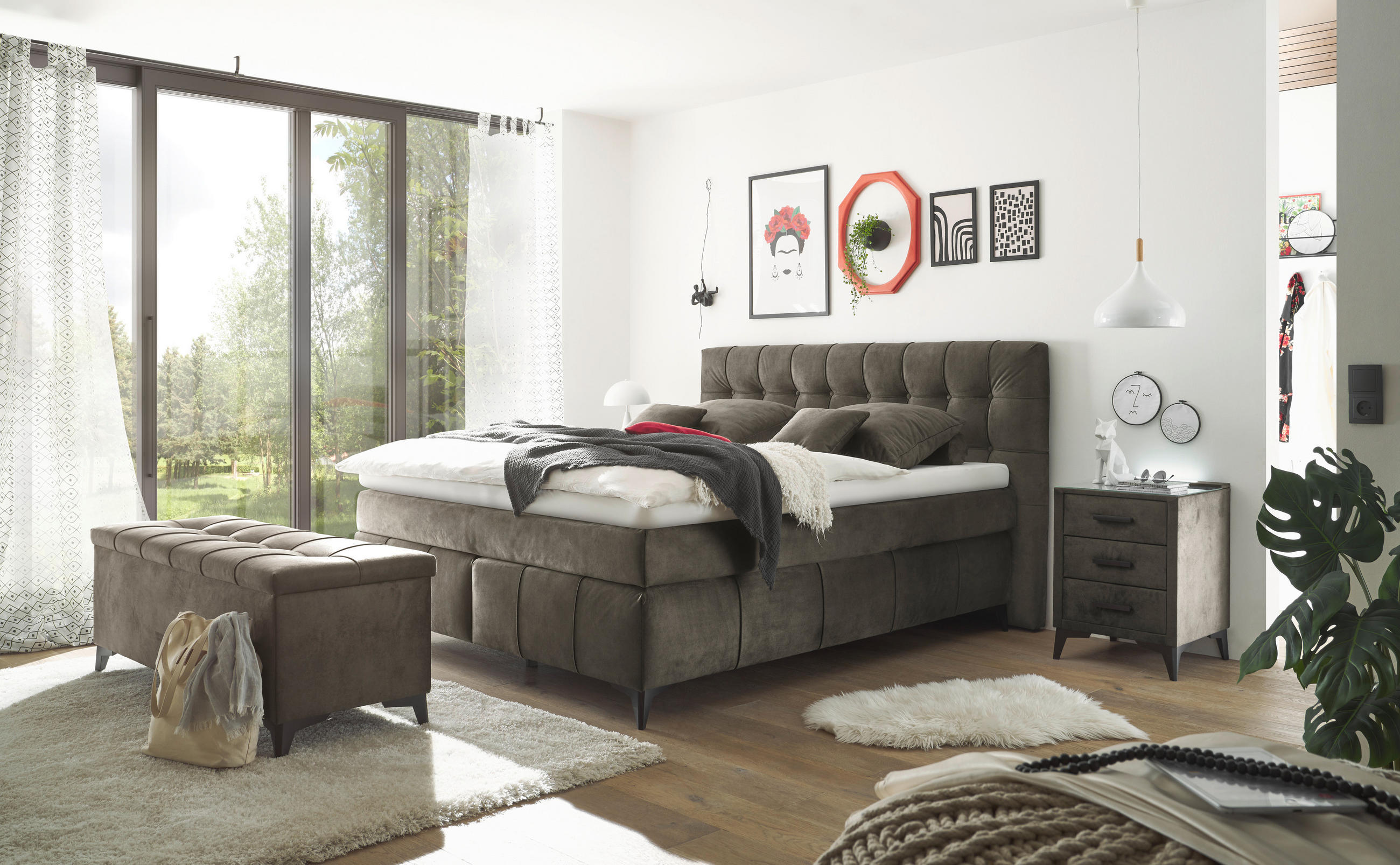 BOXSPRINGBETT 180/200 cm  in Dunkelbraun  - Dunkelbraun/Schwarz, KONVENTIONELL, Kunststoff/Textil (180/200cm) - Modante