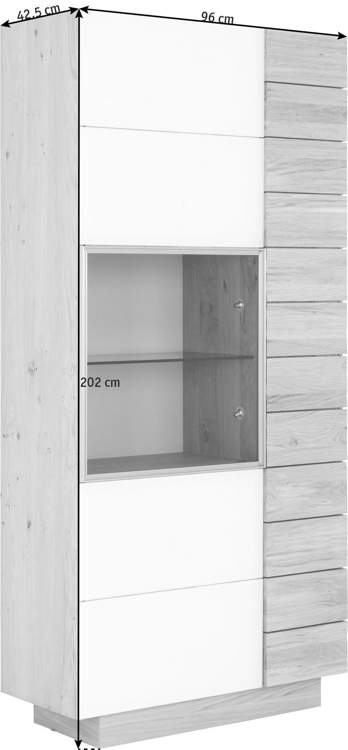 VITRINE  in massiv, mehrschichtige Massivholzplatte (Tischlerplatte) Wildeiche Eichefarben, Weiß  - Eichefarben/Weiß, Design, Glas/Holz (96/202/42,5cm) - Voglauer