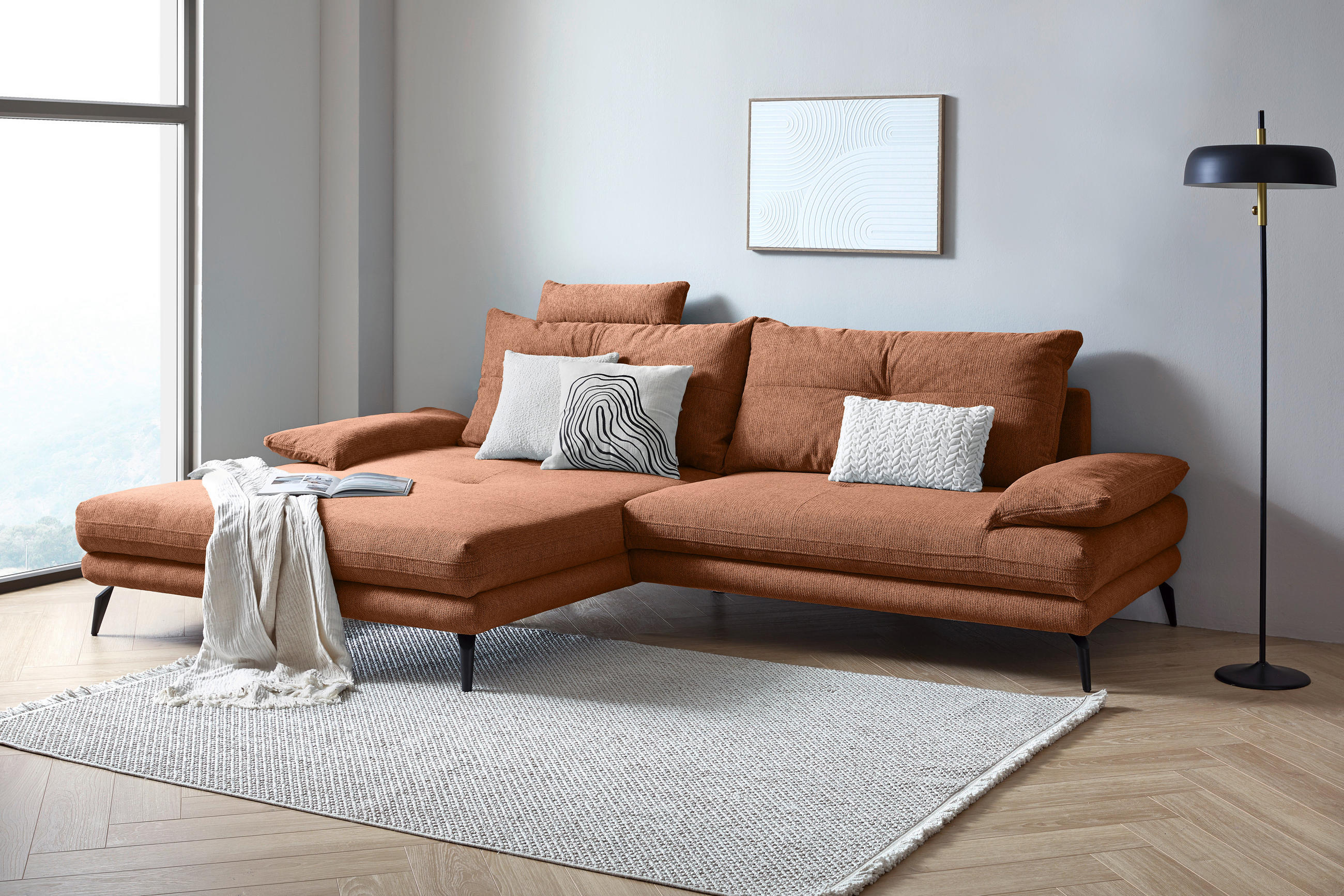 HÖRNSOFFA i flatväv rostfärgad  - svart/rostfärgad, Design, metall/textil (176/294cm) - MID.YOU