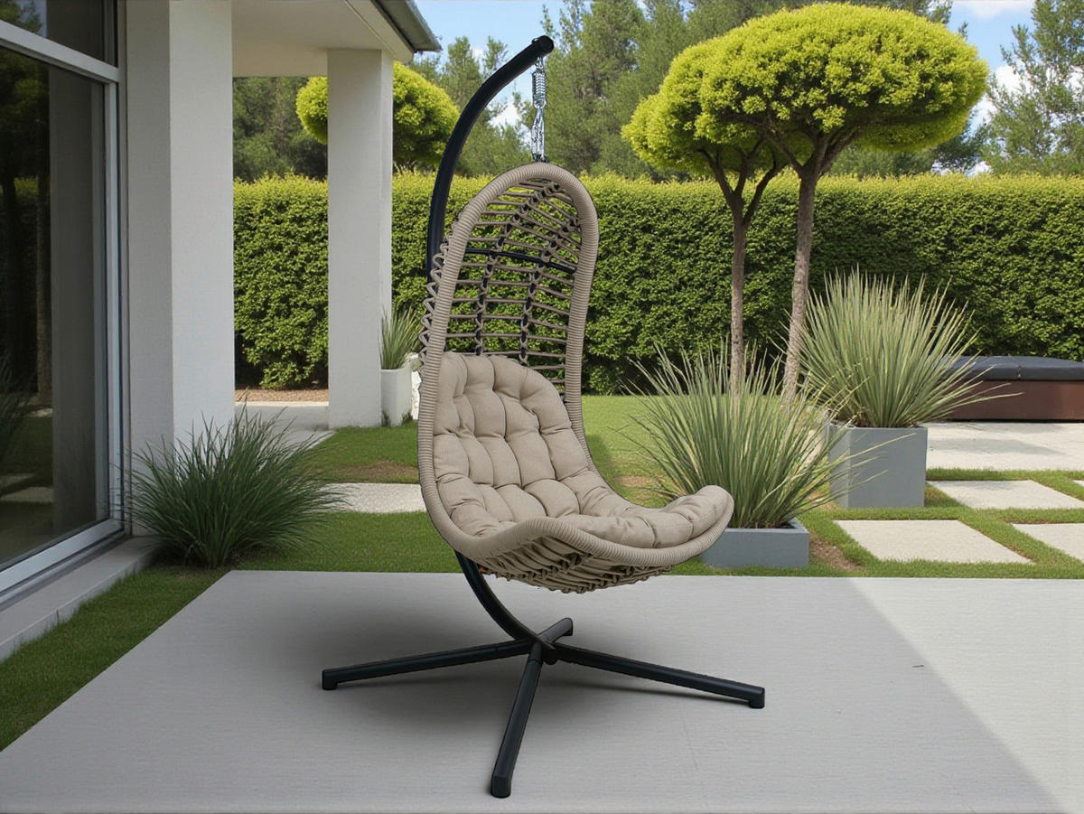 HÄNGESESSEL 95/196/95 cm Stahl  - Sandfarben/Anthrazit, KONVENTIONELL, Textil/Metall (95/196/95cm)