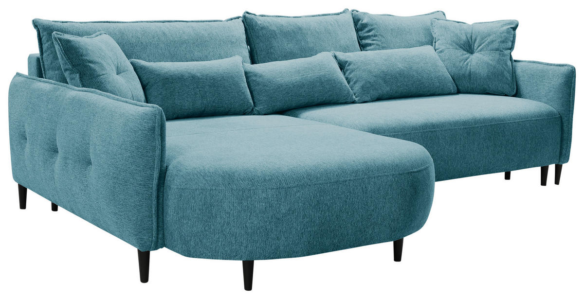 ECKSOFA in Chenille Blau  - Blau/Schwarz, Modern, Textil/Metall (200/285cm) - MID.YOU