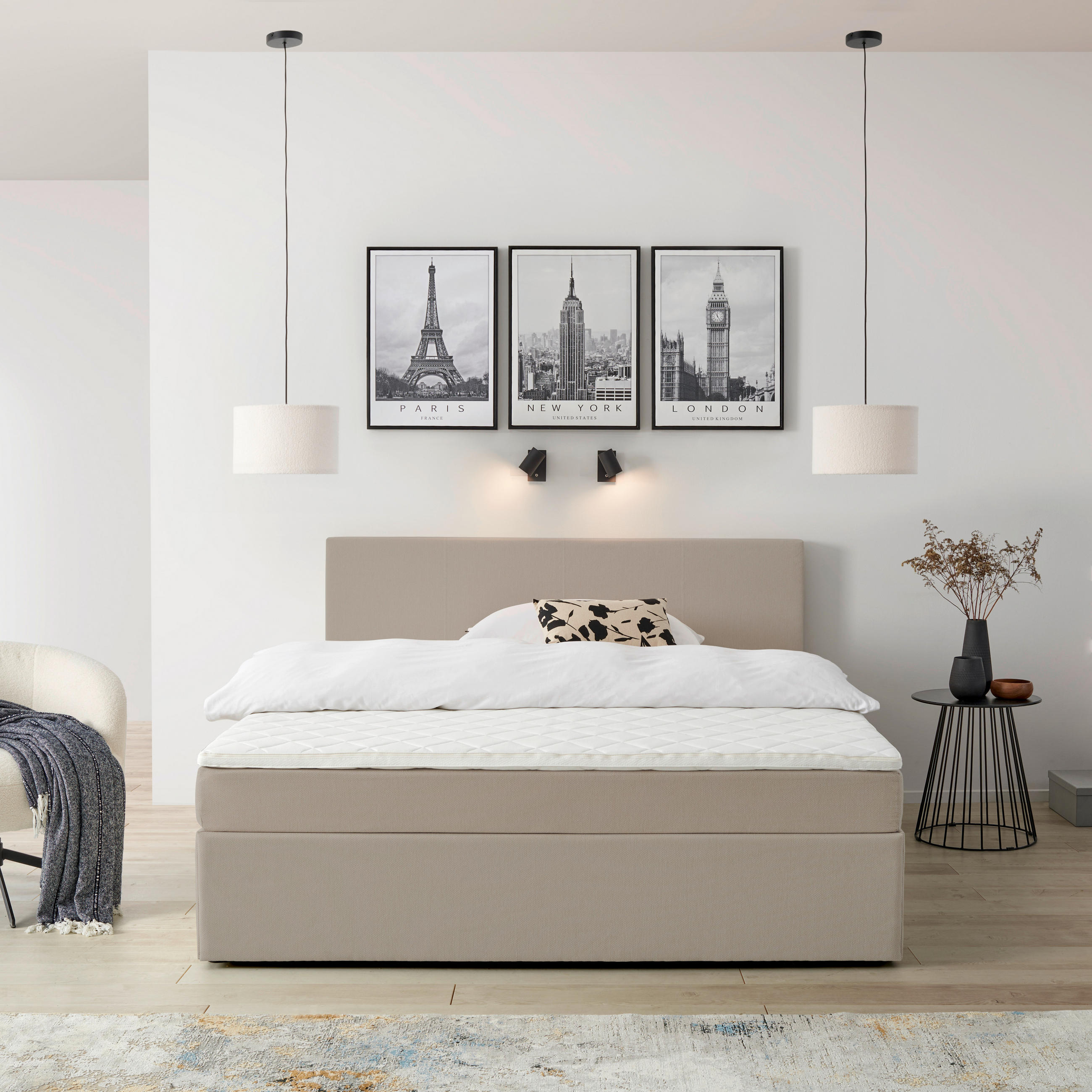 POSTELJA Z VZMETNICO 180 cm x 200 cm , tekstil peščene barve - črna/peščene barve, Basics, umetna masa/tekstil (180/200cm) - P & B