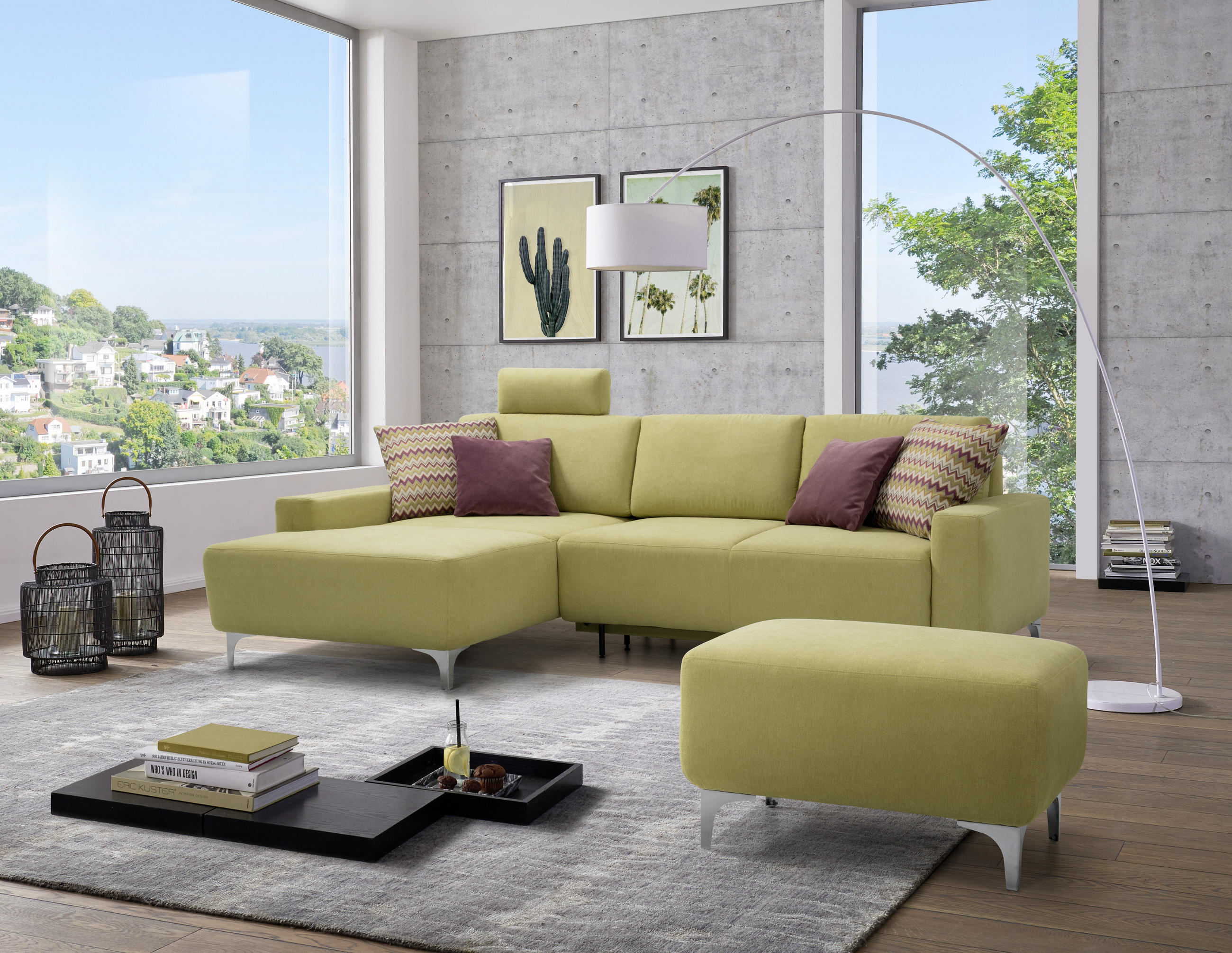 ECKSOFA Hellgrün Chenille  - Alufarben/Hellgrün, Design, Textil/Metall (160/248cm) - Sedda
