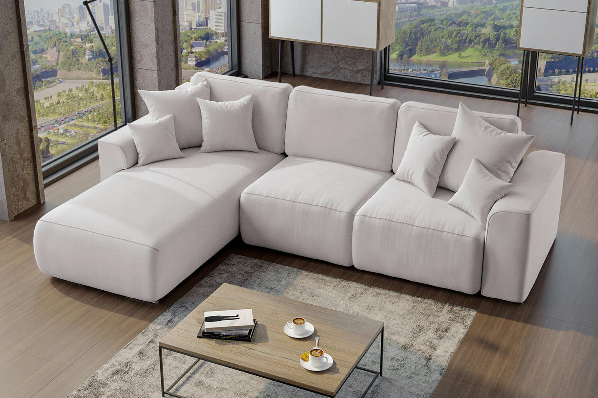 ECKSOFA in Velours Hellgrau  195/293 cm  - Chromfarben/Hellgrau, KONVENTIONELL, Kunststoff/Textil (195/293cm) - Carryhome