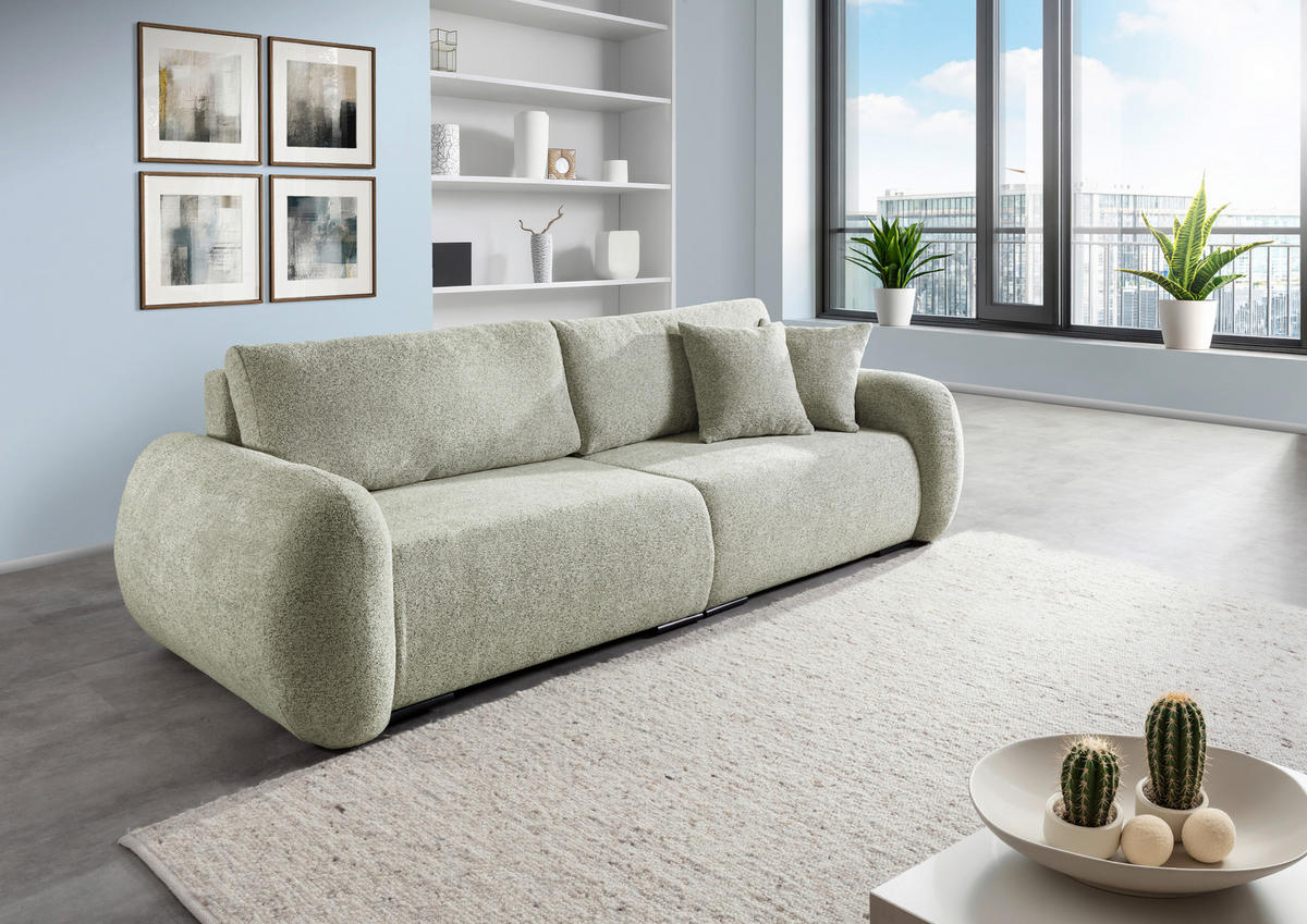 SCHLAFSOFA Flachgewebe Mintgrün  inkl. Zierkissen, Rückenkissen, Bettkasten, Schlaffunktion, Rücken echt, Liegefläche im Originalstoff  - Schwarz/Mintgrün, KONVENTIONELL, Kunststoff/Textil (250/74/92cm) - Carryhome