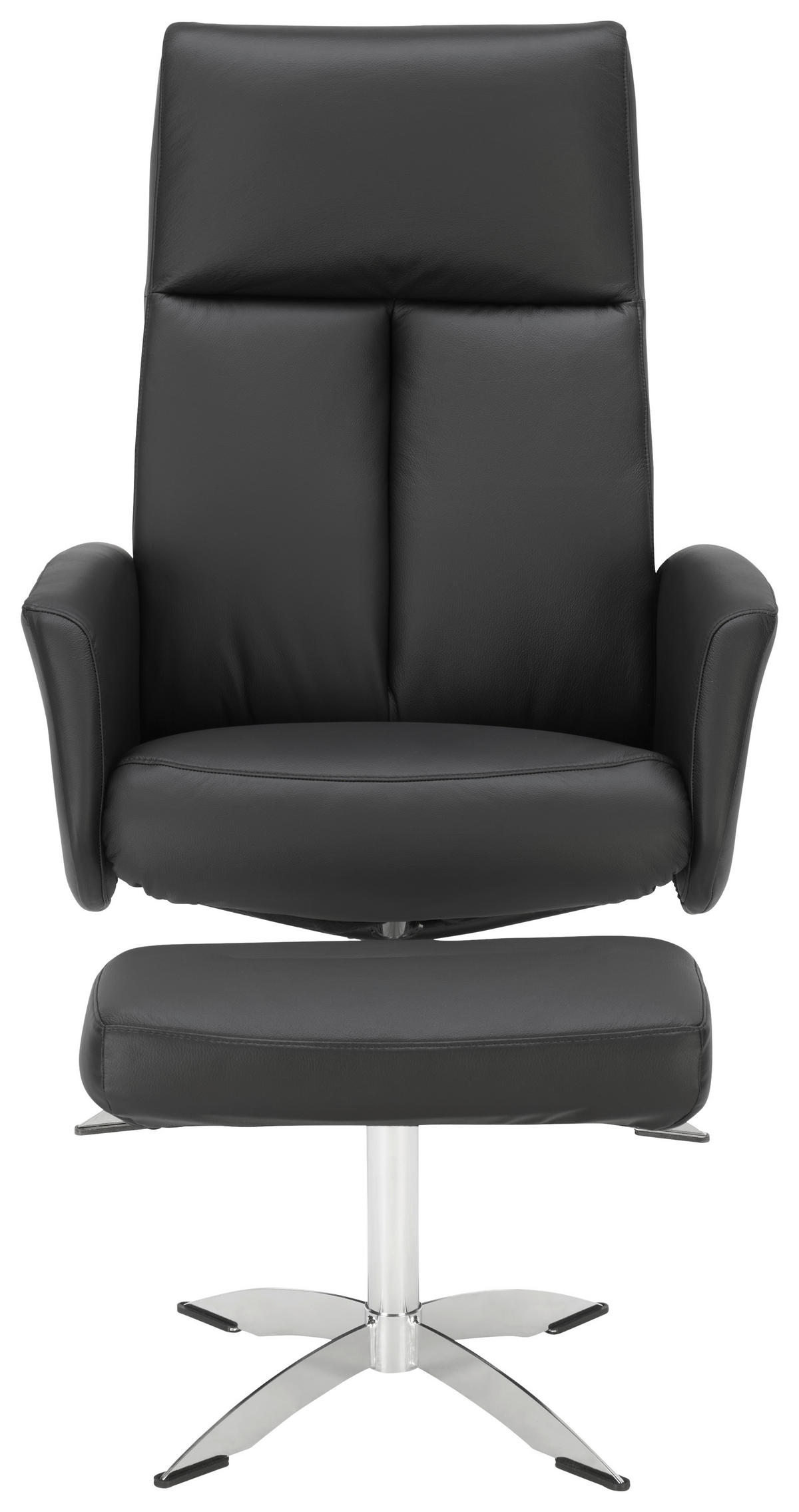RELAXSESSELSET Lederlook Kombination Echtleder/Lederlook Relaxfunktion, Hocker    - Chromfarben/Schwarz, Design, Leder/Textil (71/105/75cm) - Welnova