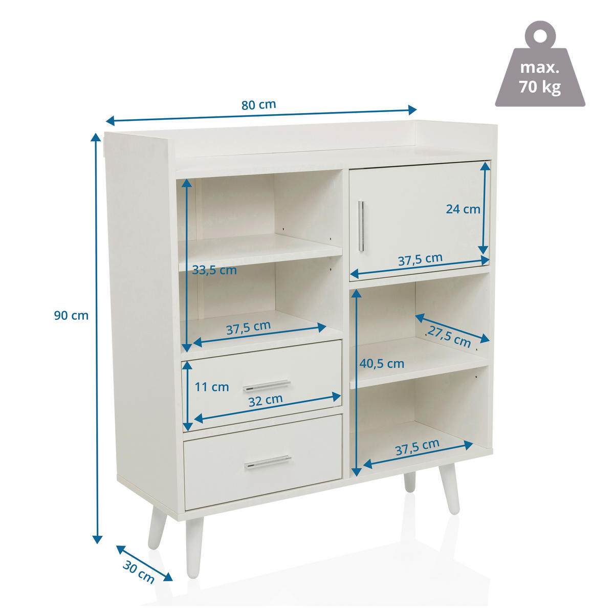 KOMMODE  in 80/90/30 cm  - Weiß, MODERN, Holzwerkstoff/Metall (80/90/30cm) - MID.YOU