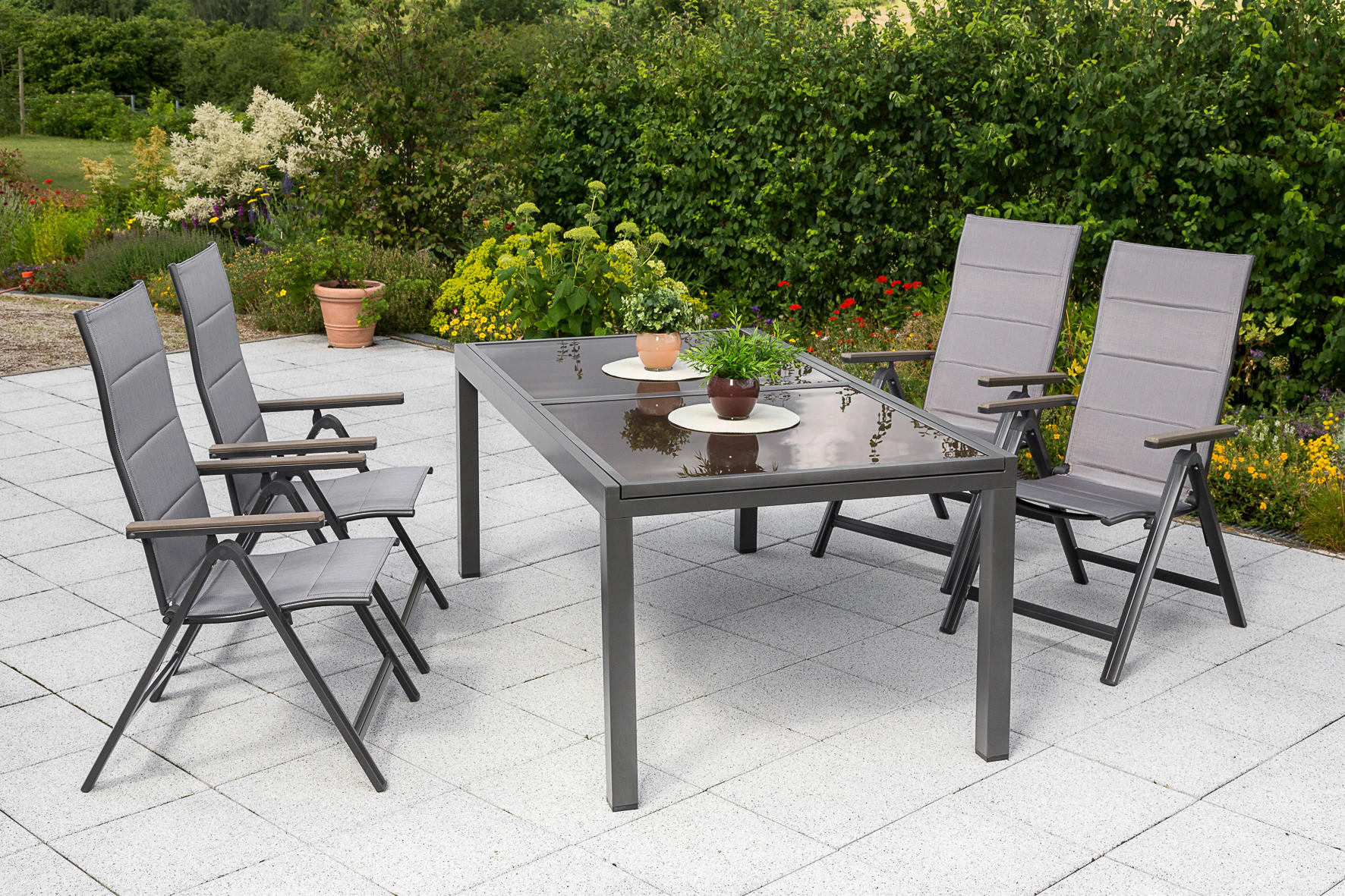 GARTENKLAPPSESSEL Aluminium Graphitfarben, Grau  - Graphitfarben/Grau, MODERN, Kunststoff/Metall (58/112/113cm) - Gardenson