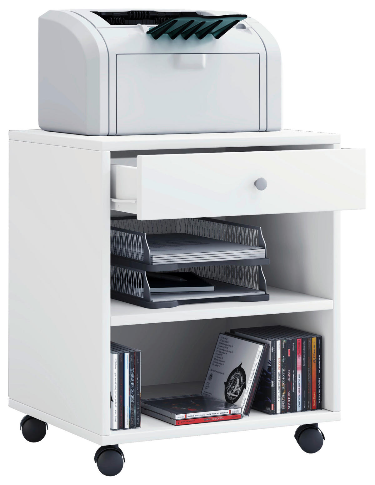 ROLLCONTAINER Weiß  - Silberfarben/Weiß, Basics, Holzwerkstoff/Kunststoff (45/54/38cm) - MID.YOU