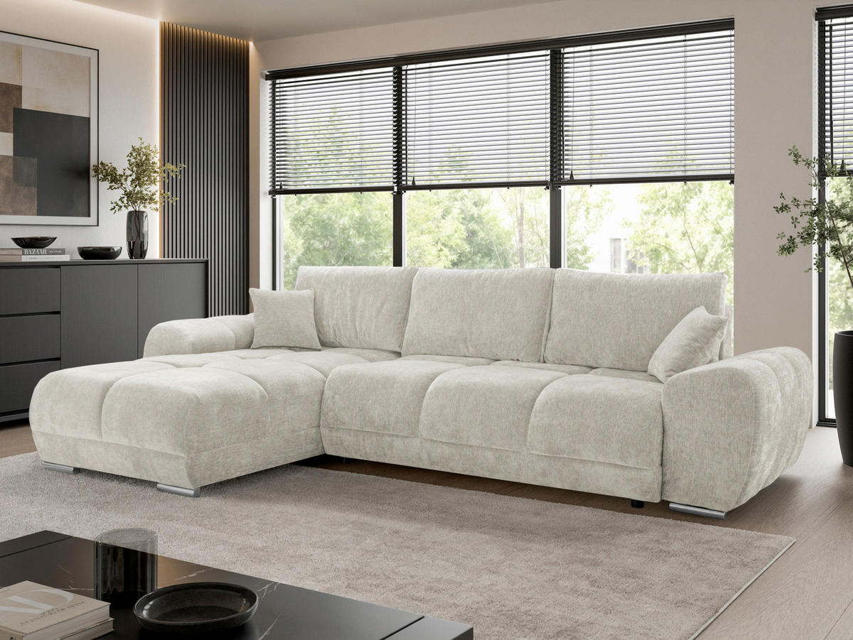 ECKSOFA  in Chenille Greige  - Chromfarben/Greige, KONVENTIONELL, Kunststoff/Textil (183/290cm) - Xora