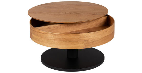 COUCHTISCH Eiche furniert, massiv rund Schwarz, Eichefarben - Eichefarben/Schwarz, Natur, Holz/Holzwerkstoff (78/78/41cm) - Waldwelt