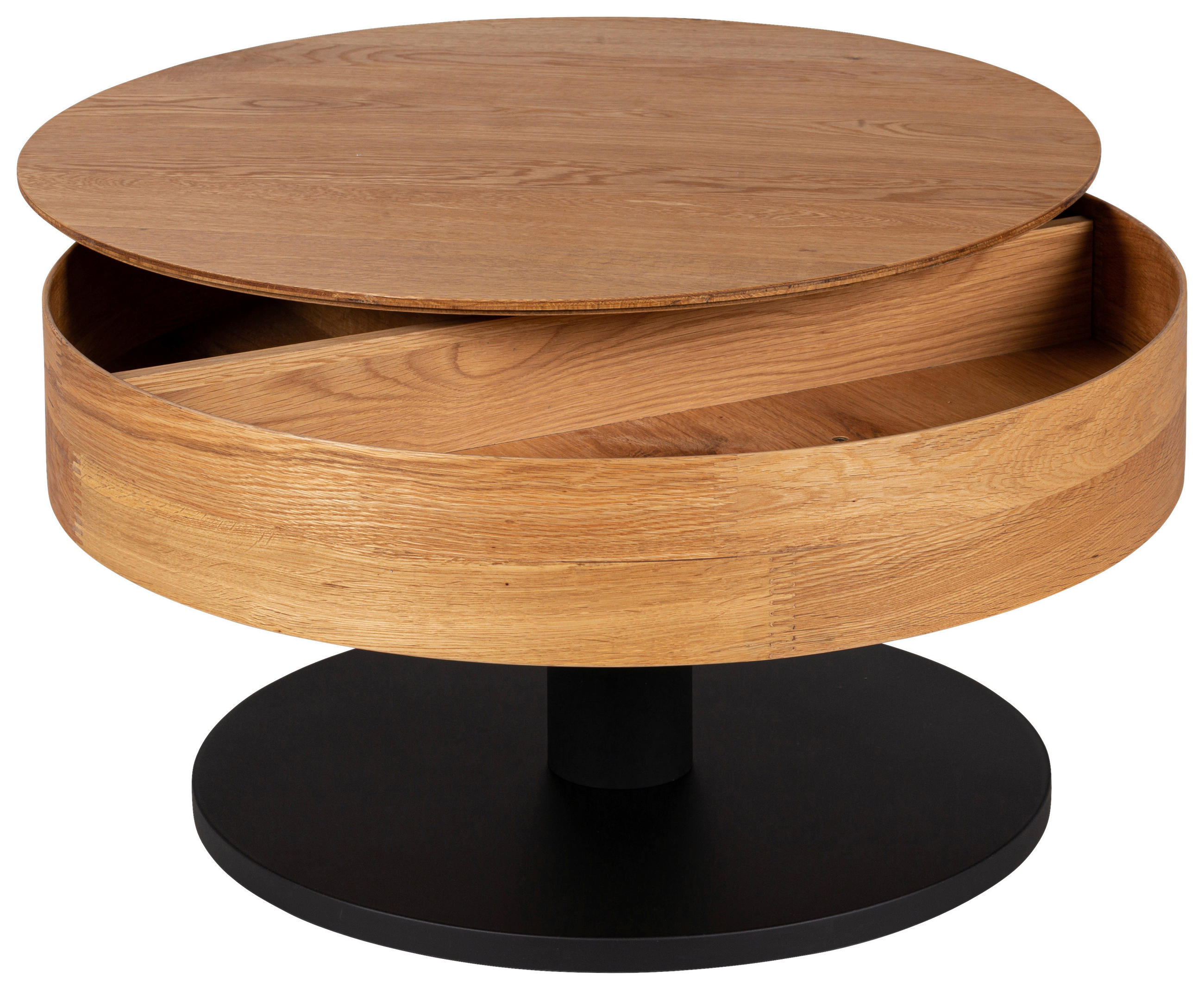COUCHTISCH Eiche furniert, massiv rund Schwarz, Eichefarben  - Eichefarben/Schwarz, Natur, Holz/Holzwerkstoff (78/78/41cm) - Waldwelt