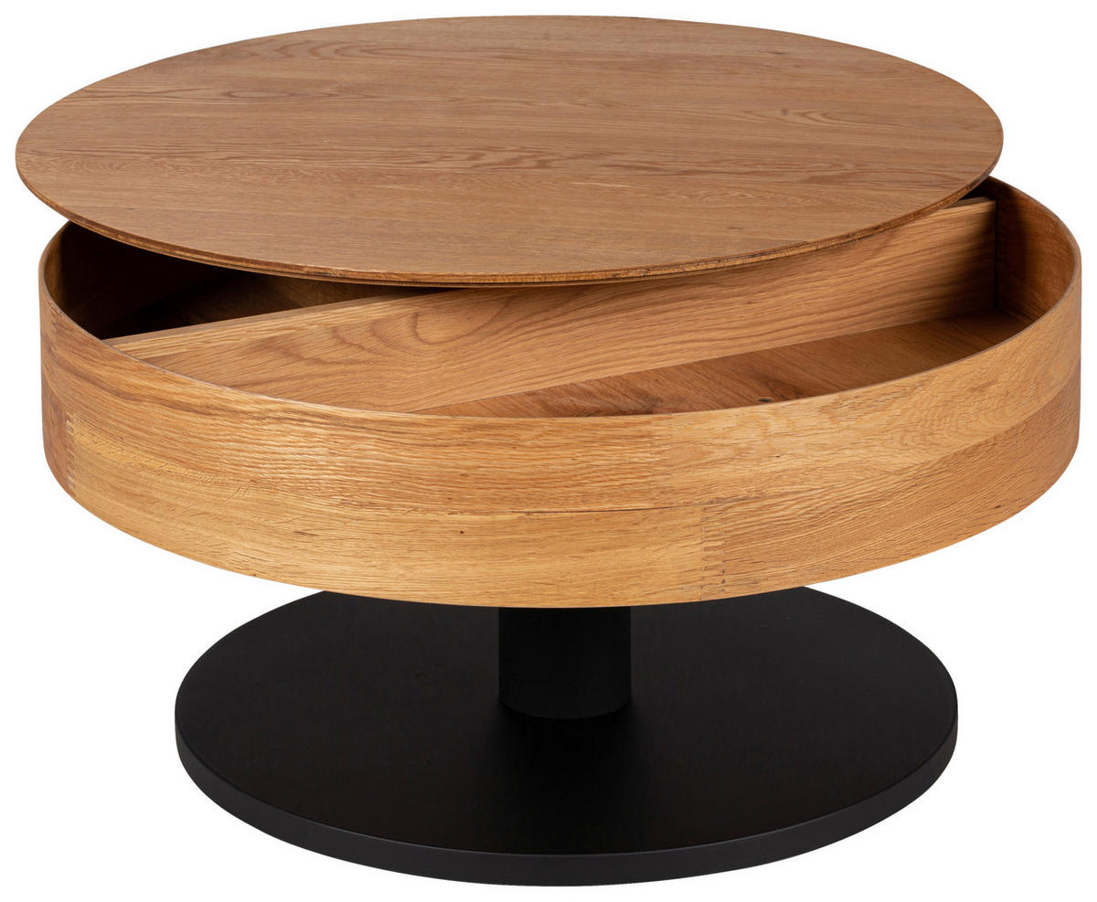 COUCHTISCH Eiche furniert, massiv rund Schwarz, Eichefarben  - Eichefarben/Schwarz, Natur, Holz/Holzwerkstoff (78/78/41cm) - Waldwelt