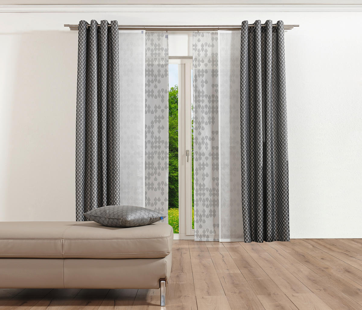 ZÁVES S OČKAMI, nepriehľadné, 140/250 cm - sivá, Design, textil (140/250cm) - Joop!