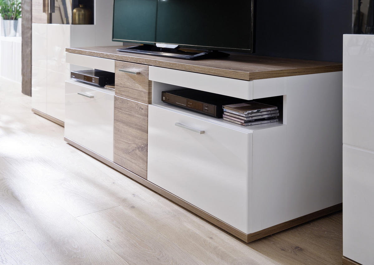 TV-ELEMENT Colombo  in 150/55/50 cm  - Weiss/Eichefarben, Design, Holzwerkstoff/Metall (150/55/50cm) - Livetastic