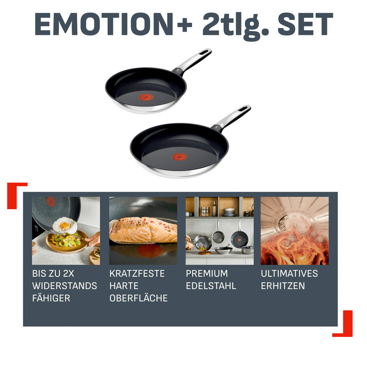 PFANNENSET Emotion+ 2-teilig  - Edelstahlfarben/Schwarz, Basics, Metall - Tefal