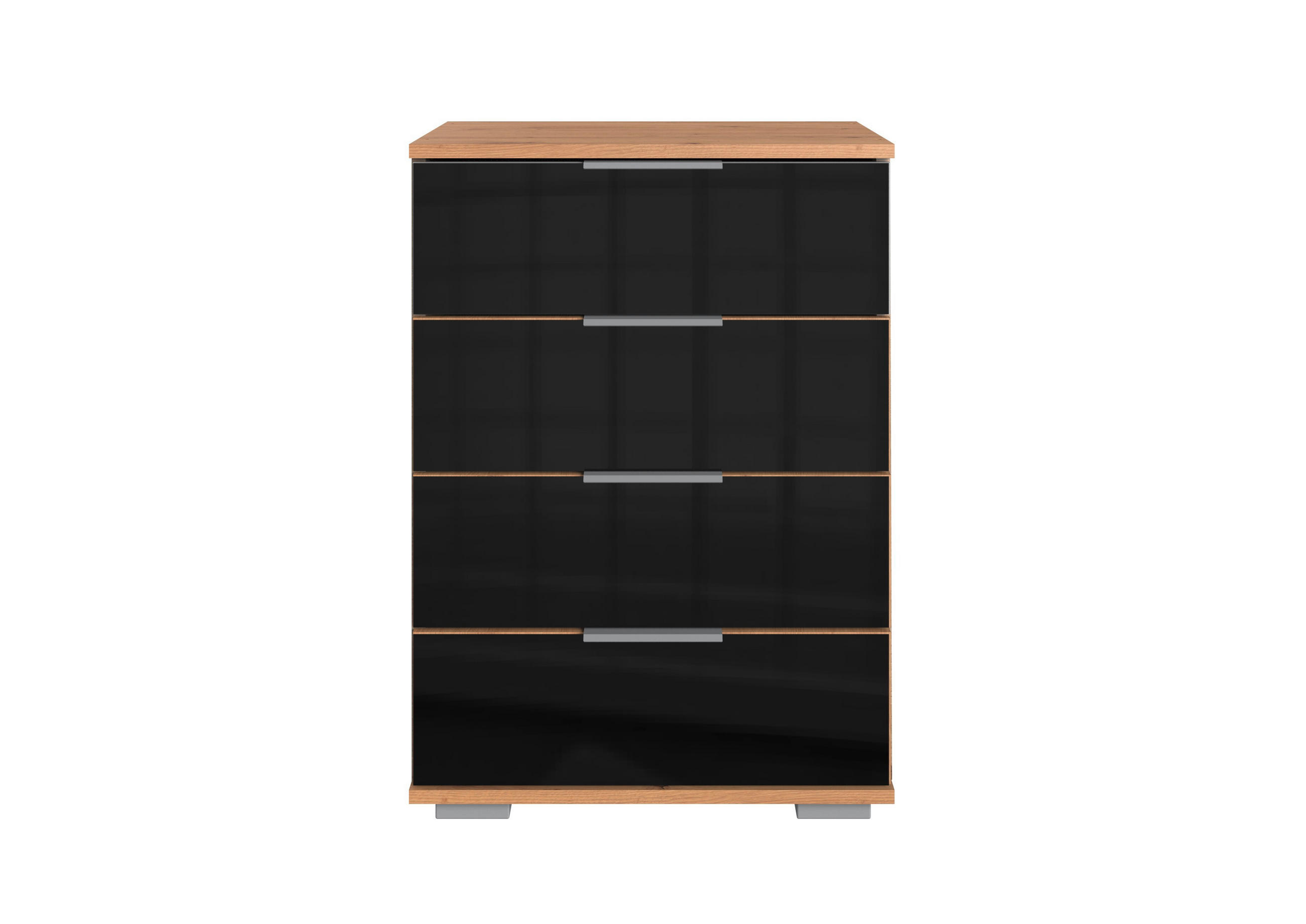 NOĆNI ORMARIĆ boje hrasta, crna - boje hrasta/crna, Moderno, staklo/drvni materijal (52/74/38cm) - Carryhome