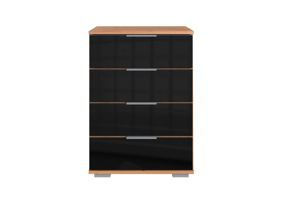 NOĆNI ORMARIĆ boje hrasta, crna   - boje hrasta/crna, Moderno, staklo/drvni materijal (52/74/38cm) - Carryhome