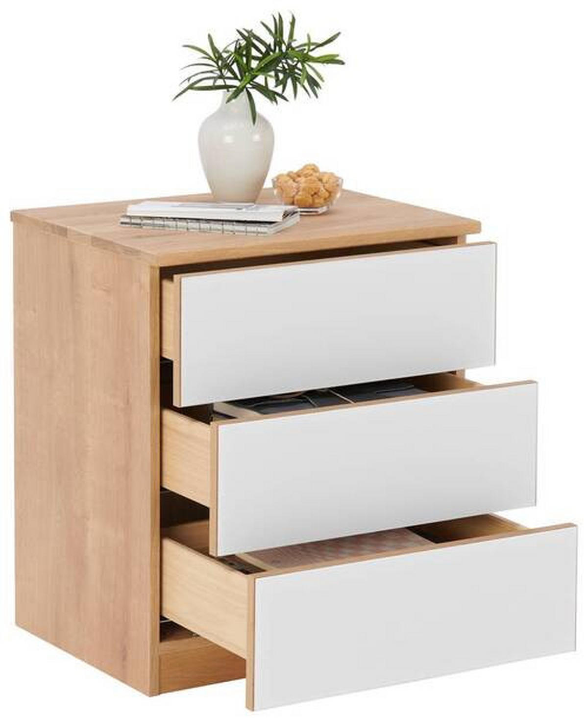 NACHTSCHRANK 50/60/40 cm Eiche massiv  - Eichefarben/Weiß, Natur, Glas/Holz (50/60/40cm) - Linea Natura