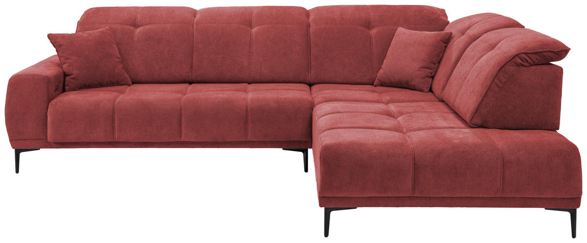 ECKSOFA NESTO Rot Chenille Zierkissen, Kopfteilverstellung, Sitzvorzug  - Rot/Schwarz, Basics, Textil/Metall (305/232cm) - Livetastic