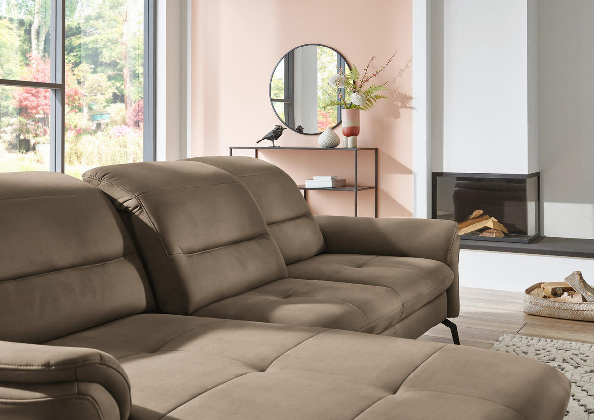 ECKSOFA in Flachgewebe Greige  - Greige/Schwarz, Konventionell, Textil/Metall (181/260cm) - Beldomo Speed